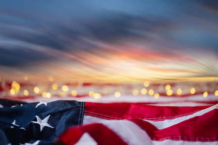 4th of july of independence day labor day united states usa flag with bokeh with sunrise sky